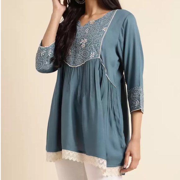 Nalli Casual Regular Sleeves Embroidered Women
Light Blue Top - Picture 2 of 6